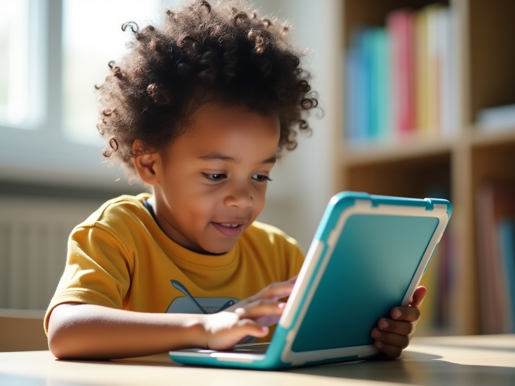 Niño usando una tablet con interfaz adaptada