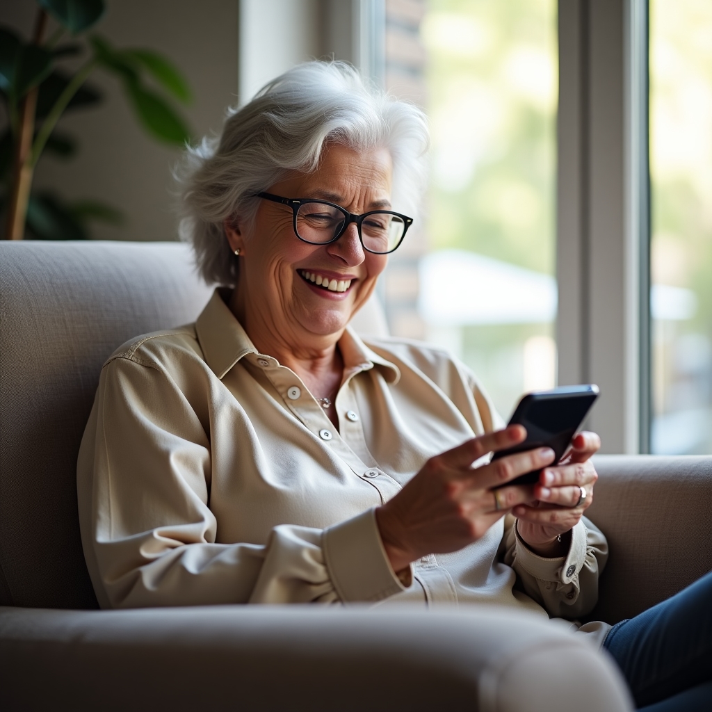 Persona mayor utilizando smartphone adaptado