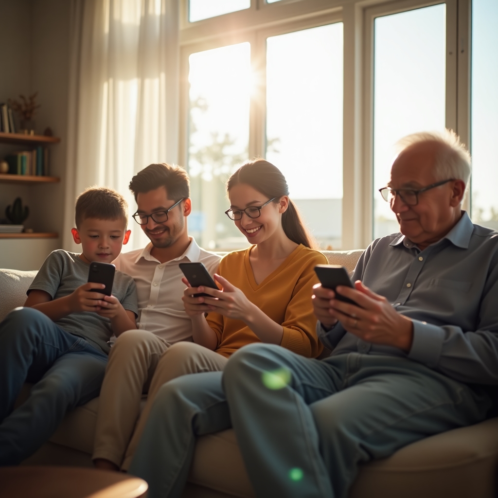 Personas de diferentes edades usando smartphones con facilidad